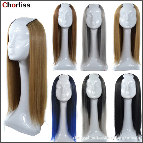 Wholesale 24''Ombre Long Straight Blonde Black Blue U Part Half Wig for Full Head Synthetic Hair Wigs For Woman